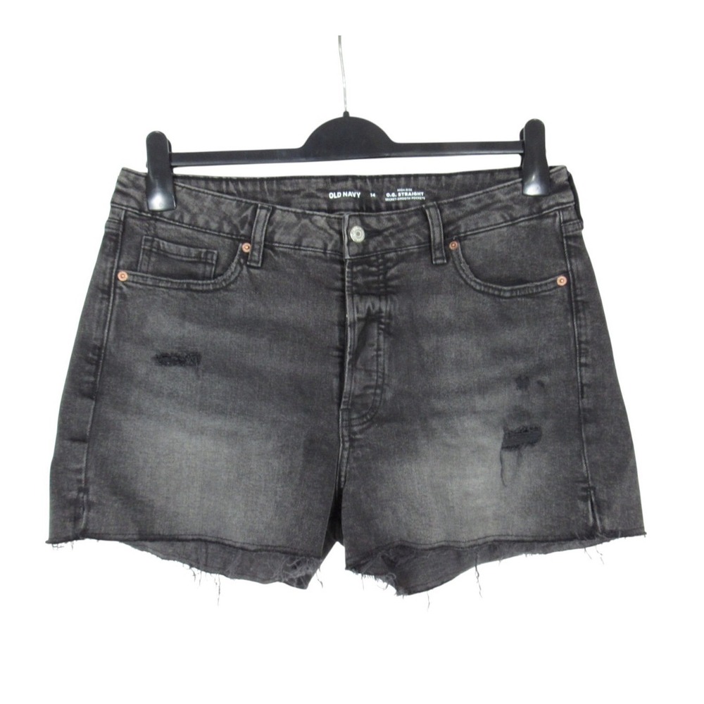 OLD NAVY Black O.G. STRAIGHT HIGH-RISE SECRET-SMOOTH Destroyed DENIM SHORTS 14